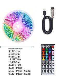 3FT-100FT 智能 RGB LED 燈條,居家裝飾派對裝飾 LED 燈條,DIY 柔性 RGB 燈條,配備 44 鍵遙控器,5V USB 供電 LED 燈條,適用於電視背光照明、女孩房裝飾、節日裝飾和 DIY 佈置(3.28FT/1M 尺寸較短,請根據您的實際需求選擇購買,內置背膠無法貼在粗糙牆面,請小心黏貼!) - 多色-44鍵 - 查看 12