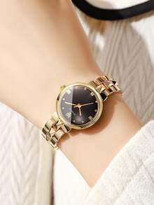 Women's Luxury Rhombus Patchwork Alloy Band Quartz Watch, Classic Minimalist Dial Bracelet Wristwatch, Gift For Girlfriend (1pc/Set) Watch Box Not Included - Gold - View 6