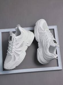 Men's Sports Shoes Casual Sneakers, Lace Up Soft Sole Flat Comfortable Academy Sports Shoes For Men, Lightweight Low-Top Daily Shoes - White - View 1