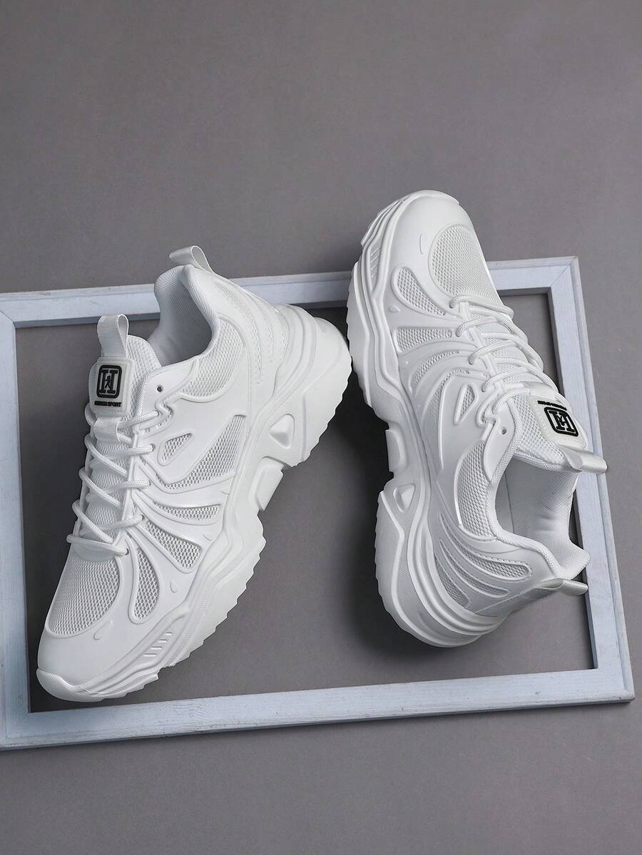 Men's Sports Shoes Casual Sneakers, Lace Up Soft Sole Flat Comfortable Academy Sports Shoes For Men, Lightweight Low-Top Daily Shoes - White - View 1