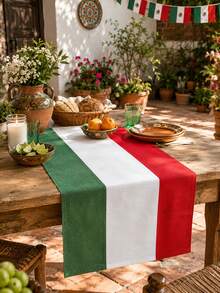 1pc Mexico Italy Flag Linen Table Runner, Green White Red Rectangular Table Runner With National Stripe Print, Rustic Dining Table Decor For Kitchen, Carnival Party, Italian Theme Celebration, Mexican Independence Day, Wedding And Home Decor - Multicolor - View 5