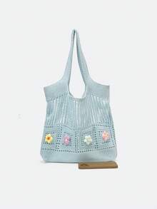 Dedoo Retro Hollow-Out Floral Contrast Color Casual Crossbody Bag(The Color Position Of Flowers Is Random)(The Color/Pattern Of Shoulder Strap Is Random) - Baby Blue - View 10