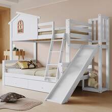 Bed Frame With Windows And Ladder – Kids And Adults Bed - White - View 2