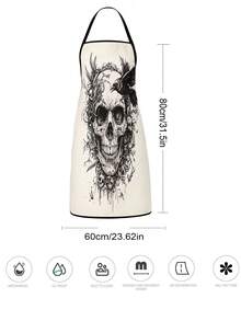 2/4PCS Dark Art Halloween Skull Crow Apron Set, Tattoo Style Skeleton Raven Feather Ornate Pattern Kitchen Apron, Waterproof Oilproof Cooking Bib For Baking Grilling, Gothic Spooky Home Decor Halloween Party Gift For Women Men - Multicolor - View 3