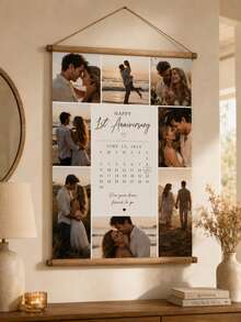 1st Anniversary Customized Photo Collage Canvas Wall Art, "Our First Year Together" Commemorative Poster, Romantic Gift For Him And Her, Optional Frame, Customizable Photos And Text For Wedding/Anniversary Wall Decor - Multicolor - View 3