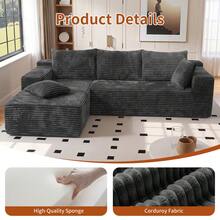 VerdeCore 106" Modular L-Shape Chaise Lounge Sofa Premium Corduroy Cloud Velvet No Assembly Required Convertible Loveseat Sofa Bed Deep Seat Comfort Living Room Bedroom Apartment Hotel[2 Package Shipping] - 淺灰色 - 查看 7