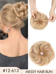 1 Pc Messy Hair Bun Updo Chignon With Elastic Hair Rope, Real Human Hair Extensions, Thick Tousled Wavy Curly Scrunchie Bun Ponytail Hair Accessory For Daily Elegant Hairstyles Women - Multicolor - View 9