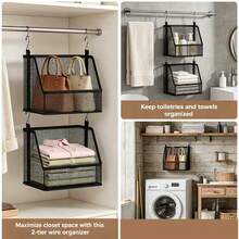 OrdoVault 1/2/3/4pcs Hanging Closet Organizer Storage Bags, Hanging Storage Device, Storage Basket, Foldable, Water-Repellent Mesh, Metal Hooks, Breathable And Weighable, Metal Hooks, Ideal Choice For Home Storage And Closet Organization - View 5
