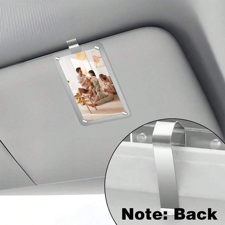 2pcs Transparent Self-Stick Car Sun Visor Photo Holder, Lightweight Acrylic Picture Clip, Novelty Personalized Vehicle Interior Decor Gift - Photo Clip - View 1