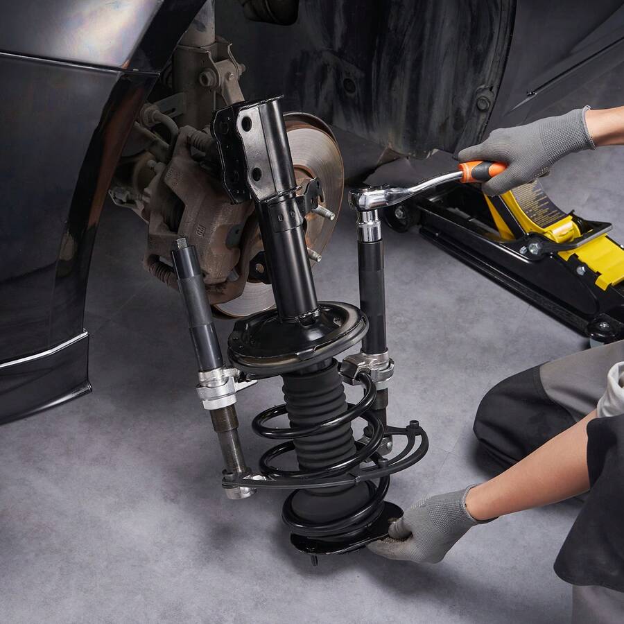 Kit de Compresor del Resorte de Amortiguador 1,2 T Carrera 280 mm Tensor de Resorte de Acero 1 Par con Caja de Herramientas y Soporte de para Desmontar Resortes de Suspensión de Coches - A - Ver 1