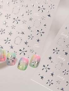 1 3D Sweet Cool Girl Style Metal Star Nail Charm Stickers Clear And Naked Star Flower Nail Art Stickers DIY - Silver - View 4