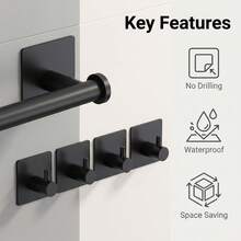 Drill-Free Space-Saving Bathroom Set, Includes Matte Black Toilet Paper Holder And Multi-Functional Waterproof Rust-Proof Wall-Mounted Storage Rack, Suitable For Towels, Bathrobes And Toilet Paper, Ideal For Bathroom And Shower Room,Bedroom Room Decor,Back To School - Black - View 7