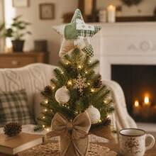 Patchwork Christmas Tree Topper Fabric Five Pointed Star Holiday Ornament - Green---m - View 2