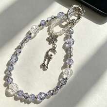 1pc Cool Ice Blue Crystal Phone Chain, Star Moon Butterfly Pendant, High-End Girl Style Phone Lanyard (Due To Shooting Angle And Magnification, Actual Size May Slightly Differ From The Photo) - Transparent Blue - View 3