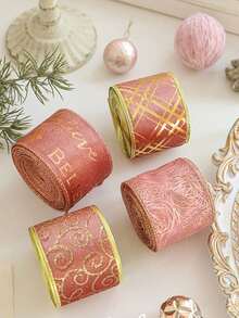 Christmas, Halloween, Thanksgiving, New Year, Valentine's Day Velvet Ribbon - Single-Sided Satin, Edged With Gold Metallic Thread, For DIY Handmade Bows, Christmas Tree Decoration, Gift Wrapping. - A - View 12