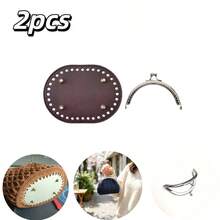 2pcs Set 8.5cm Half-Circle Silver Perforated Metal Frame + 14.5cm Oval PU Studded Bag Bottom, Handmade Crochet Coin Purse DIY Accessories, Knitting Craft Beginner Small Bag Supplies - Multicolor - View 14