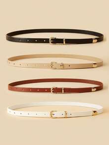 4pcs Women's Gold Buckle Waist Belts, Classic PU Leather Solid Color Vintage Decorative Simple Casual Belts, Suitable For Dresses, Pants, Dating, Party, Daily Wear - Multicolor - View 2