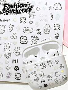 1pc Popular Simple Rabbit Decorative Sticker, Soft Line Rabbit With Carrot, Cherry And Small Flower, Light Glitter Edge With Fun English Slogan, Suitable For CCD, Instant Camera, Phone Case, Cup, Gift Box Packaging. Korean Style Soft Cute Healing Modification Sticker - 1pc Cartoon Rabbit 2449 - View 1