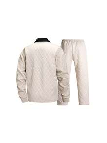 Men's 2 Pieces Set, 1/4 Zip Pullover And Long Pants, Casual Versatile, Suitable For Daily And Business Wear Sports - Apricot - View 3