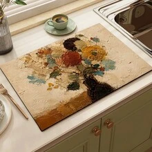 印花排水墊/吸水墊/乾燥墊 咖啡機餐具瀝水墊 - 吸水聚酯纖維桌面保護墊，附橡膠防滑底背，適用廚房檯面裝飾 - 家用吧檯與餐桌餐墊 - 彩色 - 查看 6