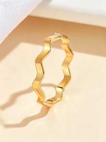 1pc Minimalist Wave-Shaped Open Stainless Steel Ring, Adjustable Smooth Finish 18K Gold Plated Accessory, Suitable For Daily Wear - Silver - View 11