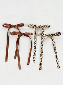 2 buah Jepit Rambut Pita Panjang Motif Leopard Gaya American Hot Girl, Kombinasi Kontras Pita Satin Hitam Polos, Cocok untuk Kembali ke Sekolah, Bepergian, Pemakaian Sehari-hari, Fotografi, Aksesori Rambut untuk Gaya Manis & Keren - MultiWarna - View 6
