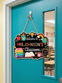 Customized Name Teacher Classroom Wooden Sign, Colorful Apple Rainbow Welcome Door Hanging Decor, Kindergarten/Elementary School Classroom Decoration, Teacher Appreciation Gift, Back To School Season, School Supplies, Personalized Gift, Teacher's Day Gift, Middle School Students - Multicolor - View 4