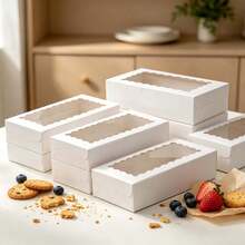 5pcs/10pcs/15pcs White Cardboard Wavy Window Cookie Box, No Handle, Can Be Used As Muffin Box, Cookie Box, Bread Box With Window, Suitable For Pastries, Pies, Muffins, Chocolate, Strawberry - View 3