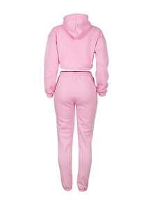 CALEBGAR Plus Size Casual Fleece Hooded Sweatshirt Vest & Drawstring Track Pants 3pc Set - Pink - View 7