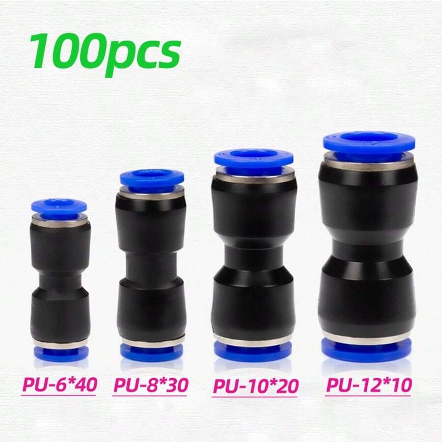 100件氣動快接接頭,6/8/10/12mm 氣管接頭/快接氣動接頭,適用於 1/4 5/16 3/8 1/2 管路 - 藍色 - 查看 1