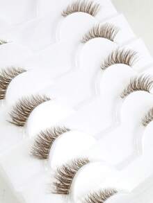 10 Pairs Brown Half-Eye Extended Tail Invisible Band Natural Fit 3D Fluffy Curly Caramel Color Faux Eyelashes Soft Lightweight For Beginners Dating Travel - View 9