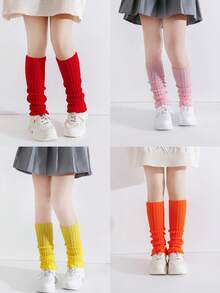 4/1 Pair Girls' Simple Fashion Versatile Autumn/Winter Leg Warmers, 4-12 Years Old Girls' Versatile Style, JK Outfit, Candy Color, Neon Color, Autumn/Winter Maillard Color, All-Match Simple Black/White Multiple Colors Available For Free Selection - Multicolor - View 14