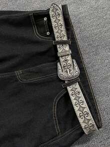 1pc Men's Belt, Medieval Vintage Leather Belt With Viking Retro Embossed Rivets, Nostalgic Pattern Punk Rivet Versatile Leather Belt, Suitable For Various Occasions, Fashion Design Unisex Versatile Fashion Belt, Jeans Belt Suitable For Daily, Party, Music Festival, Party Use - Multicolor - View 4