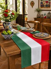 1pc Mexico Italy Flag Linen Table Runner, Green White Red Rectangular Table Runner With National Stripe Print, Rustic Dining Table Decor For Kitchen, Carnival Party, Italian Theme Celebration, Mexican Independence Day, Wedding And Home Decor - Multicolor - View 6