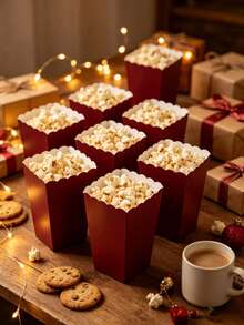 10pcs/20pcs/30pcs Reddish-Brown Popcorn Box,Wave-Edge Popcorn Box For Themed Parties Birthday Parties Housewarming Parties Men And Women - Reddish-brown - View 3