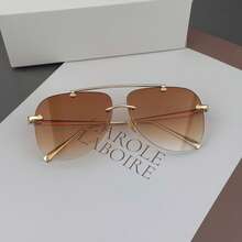 1 par de gafas de metal con doble puente, gafas de sapo, gafas de moda personalizadas sin montura, gafas versátiles elegantes y casuales para mujer, adecuadas para uso diario, fotografía callejera, viajes de vacaciones, accesorios de playa de verano, accesorios para mujer, atuendos de vuelta a la escuela - Té doble - Ver 7