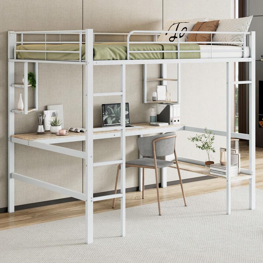 Bed Frame High Bed 140x200cm Metal Black - 白色 - 查看 1