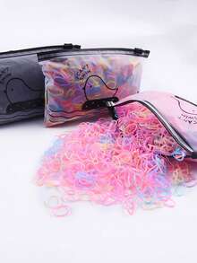 1 Bag 1000pcs Dopamine Colorful Rubber Bands Hair Ties, Non-Damaging Hair Accessories, Multi-Purpose Hair Bands, Transparent Mini Elastic Hair Ties, Small Ponytail Rubber Bands, Gift - Multicolor - View 6