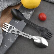 1/2 buah/1 set Sendok Alat Multifungsi 10-in-1 dari Baja Tahan Karat - Menggabungkan Pembuka Botol, Pisau Bergerigi, Kunci Pas, dan Indikator Arah dalam Satu Alat, Desain Ringkas Cocok untuk Berkemah, Mendaki, Piknik, dan Backpacking - Lapisan Hitam, Perlengkapan Mendaki | Alat Multifungsi - MultiWarna - View 8
