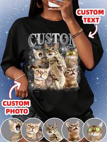 Kaos Custom Y2K Ukuran Besar, Kaos Cetak Foto Retro 90-an, Kaos Custom Massal untuk Saudari dan Teman Sekelas, Warna Hitam Musim Panas - Hitam - View 4