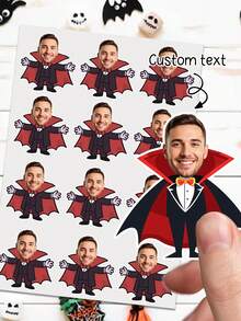 UNICCUT Personalized Halloween Vampire Face Custom Head Sticker Bat Happy Halloween Sticker With Face Photo Self-Adhesive Gift Label - Multicolor - View 1