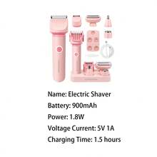 Conduroma Conjunto de Aparador Corporal Feminino 5 em 1 Indolor, Barbeador Elétrico Lavável Úmido & Seco, Adequado para Rosto, Nariz, Área do Maiô Bikini, Pernas e Axilas, Bateria Recarregável, com Base de Armazenamento, Pentes Guia Ajustáveis e Escova de Limpeza - Multicolorido - Visão 4