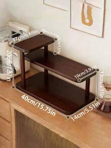 1pc Walnut Wood Desktop Storage Rack, Vintage 3-Tier Display Shelf, Multi-Layer Storage, Kitchen Spice Rack, Lacquered Finish, Retro Texture, Suitable For Displaying And Storing Cups, Mugs, Spice Bottles, Cosmetics, Perfumes And Decorative Items - Walnut - View 7