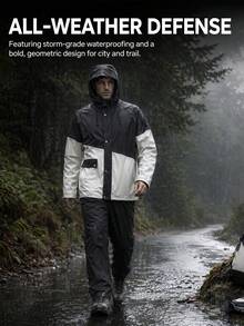 1 Set Unisex Adult Split Raincoat Suit, Includes Waterproof Jacket And Rain Pants, Hooded Full Body Waterproof, Specially Designed For Motorcycle Riding Heavy Rain Protection; Full Coverage Waterproof Rain Gear Set - Men's and Women's Styles - View 9