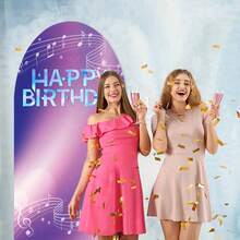 1pc Shiny Polyester KPOP Birthday Arch Backdrop,Purple Bokeh Musical Staff Happy Birthday Pattern,Backdrop,Music Notes Note,Wall Decor,Party Supplies,Room Decor,KPOP,Music,Birthday Decoration,Sparkly Concert Style Home Indoor Photo Wall Decor - A - View 5