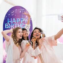 1pc Shiny Polyester KPOP Birthday Arch Backdrop,Purple Bokeh Musical Staff Happy Birthday Pattern,Backdrop,Music Notes Note,Wall Decor,Party Supplies,Room Decor,KPOP,Music,Birthday Decoration,Sparkly Concert Style Home Indoor Photo Wall Decor - A - View 4