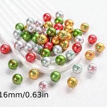10pcs 16mm Christmas Multi-Color Snowflake Print Round Beads, DIY Bracelet Necklace Earring Making Loose Beads, Suitable For Keychain And Beaded Decoration - Multicolor - View 7