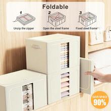 Foldable Clothes Storage Bins With Metal Frame, Large Capacity Clear Window Closet Storage Organizer Containers With Front Opening, For Clothes, Bedding, Blankets, Pillows, Towels - Multicolor - View 7