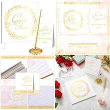 Wedding Guest Book With Pen And Table Cards, 9 X 9 Inch Guest Book Wedding Reception 50 Sheets Sign In Book Wedding Memory Book For Wedding Party Bridal Or Baby Shower Guest Visitor - Romantic Style - View 1