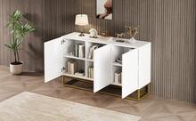 White Gloss Sideboard, Modern Buffet With 4 Shelves - White - View 5